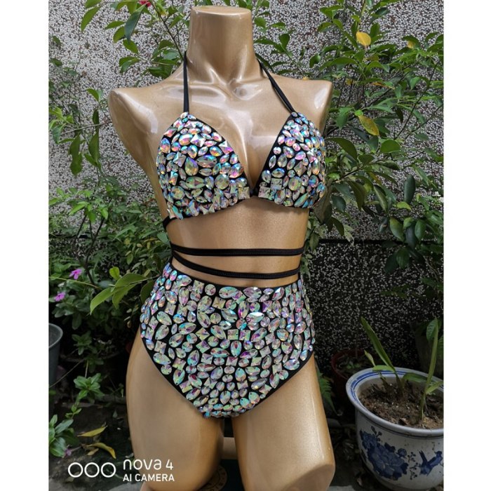 New Samba Carnival Bikini Set Bra High Waist Pants black AB Color Stone Hand Made 2 Piece dance wear BS01