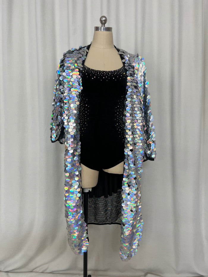 Long kimono coat stage performance costumes and black velvet dress