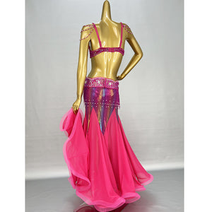 High Quality Handmade Beaded Embroidery Belly Dance Costume Women Stage Performance 3-Piece Dance Set Belly Dancing Wear Outfits TF2152+SK1909