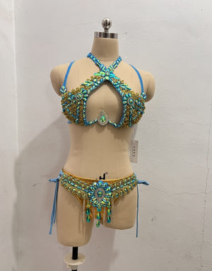New Stage Show Costumes Sexy Samba Carnival Belly Dance Costume Suit For Women Wire Bra Belt Set Party Rave Dancer Wear Outfit