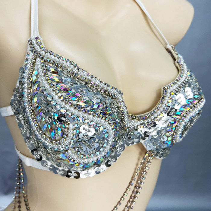 New Arrival Halloween Costume Adult Carnival Belly Dance Costumes Women Beaded Bra Belt Set Dance Clothes Night Club Dancewear  N21018