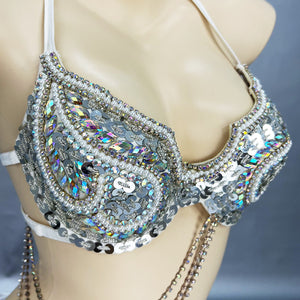 New Arrival Halloween Costume Adult Carnival Belly Dance Costumes Women Beaded Bra Belt Set Dance Clothes Night Club Dancewear  N21018