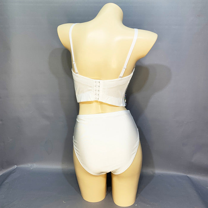 Flashing Sexy Stage Costumes Samba Carnival Bra High Waist Pants AB Color Stone Hand Made 2 Piece Bodysuit Costume Dancer Outfit  BP015