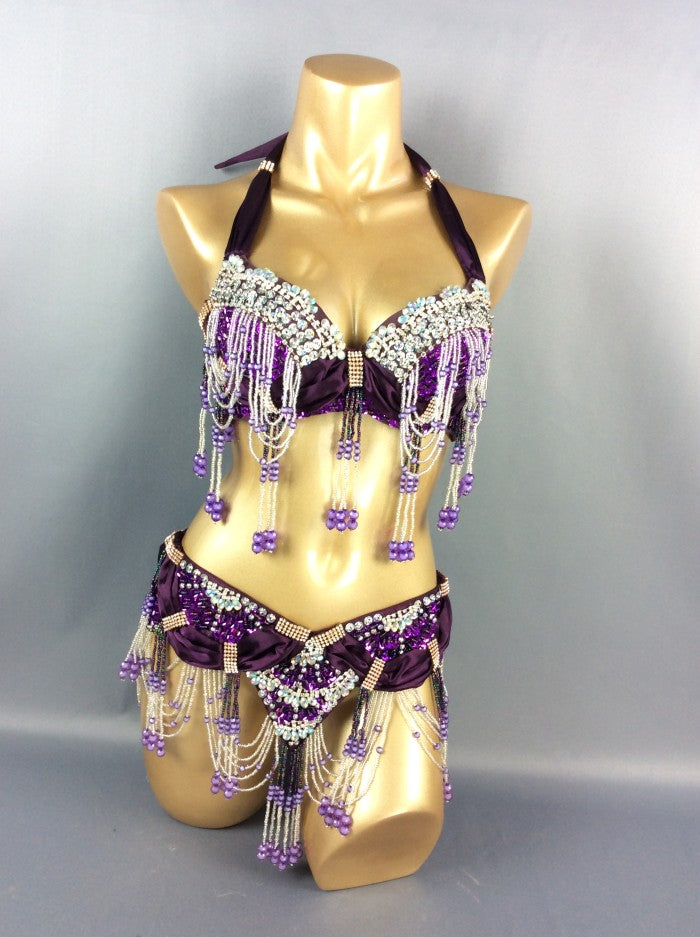 hot selling belly dancing performance costumes,handmade beading set bra&belt set TF1356
