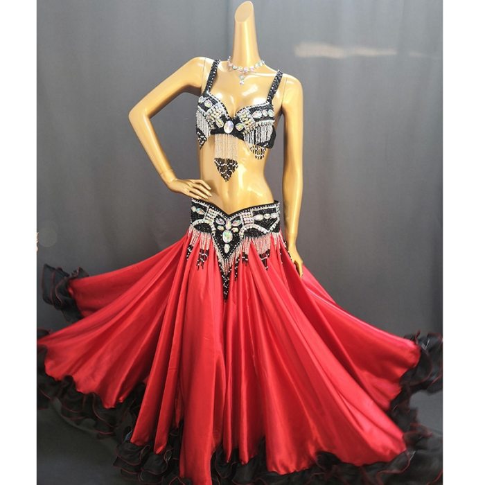 Hot Sale New Women's belly dance costume Set Sexy belly dancing clothes professional bellydance Carnival Bra Belt Skirt 4Pcs set TF1618 + SK39