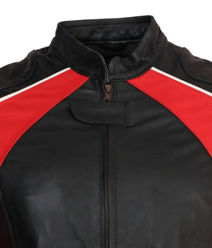 Men's Red and Black Genuine Leather Motocross Jacket with Sporty Design