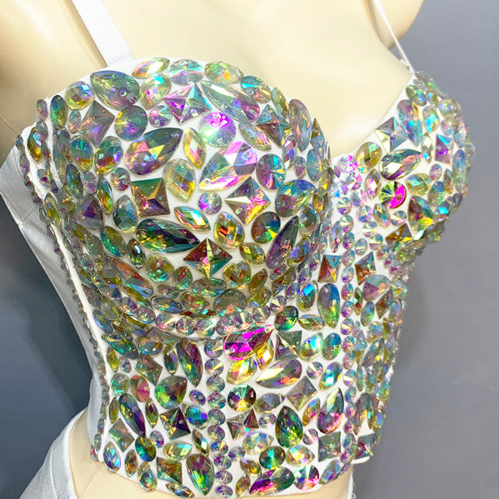 Flashing Sexy Stage Costumes Samba Carnival Bra High Waist Pants AB Color Stone Hand Made 2 Piece Bodysuit Costume Dancer Outfit  BP015