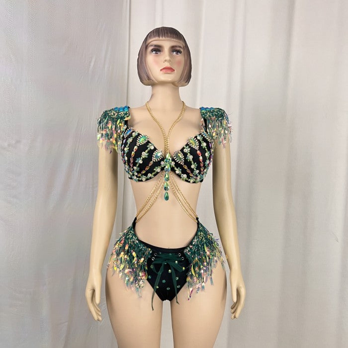 New Style Samba Carnival  Halloween Handmade Costumes Bra Belt And Panty 3 Piece For Performance C059