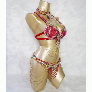 New Stage Wear Sexy Samba Carnival Handmade Belly Dance Costume Suit For Women Beaded Bra&Belt Set Party Rave Dancing Outfit C028