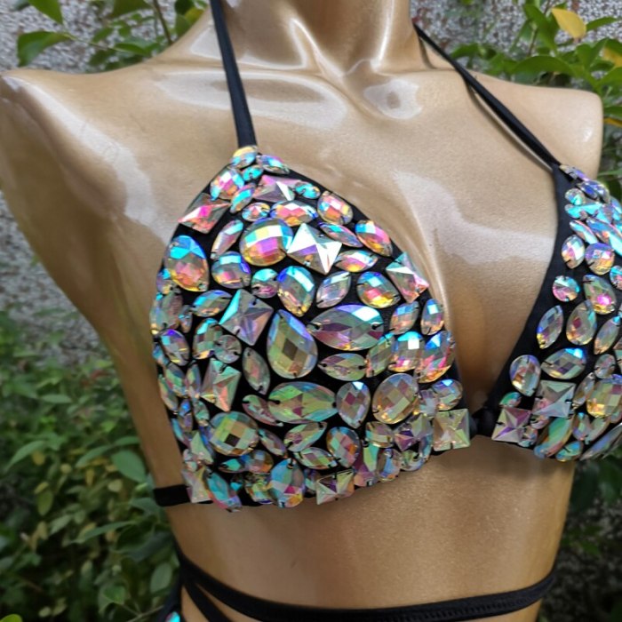 New Samba Carnival Bikini Set Bra High Waist Pants black AB Color Stone Hand Made 2 Piece dance wear BS01