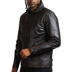 Men's Biker Textured Black Leather Jacket