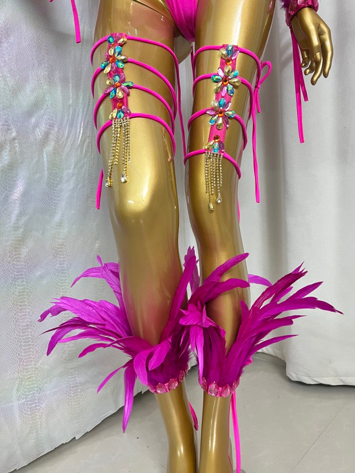 New Handmade Samba Carnival  Bra And Panty With Feather Set Stones Decorate For EDC Festival Rave Carnival