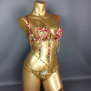 Samba Carnival Wire Bra & Panty 2pcs/Set Rainbow stones free shipping CB1721