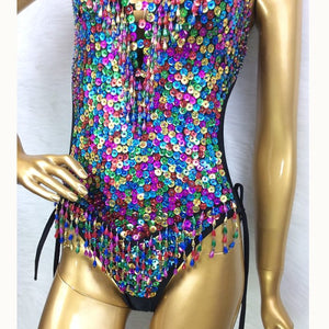 New Women's Full Sequins Beading Flashing Bodysuit One Piece Dance Wear Nightclub Party Stage Wear Latin Sexy Costumes Outfit BS05