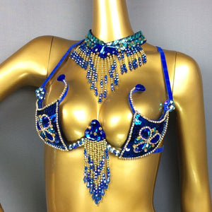 Sexy Samba Carnival Costumes Handmade Beaded Bra&Thong Set Women Outfit Belly Dance Clothes Nightclub Party Showgirl dance wear C022