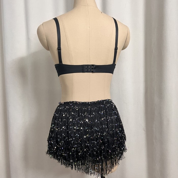 New Style Samba Carnival Handmade Belly Dance Diamond Costumes Bra,Panty And Mini Skirt 3 Piece Black Color