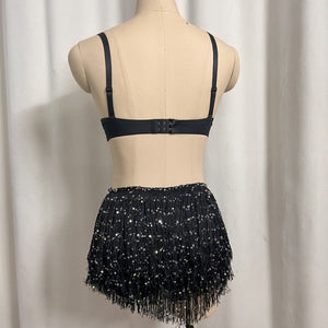 New Style Samba Carnival Handmade Belly Dance Diamond Costumes Bra,Panty And Mini Skirt 3 Piece Black Color