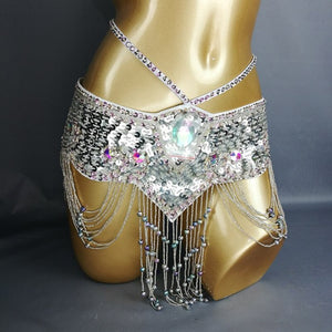 hot sale New style Women sequins Belly Dance Costume Hip Scarf Wrap bellydance Belt with tassel  beads waist chain BELT209-2