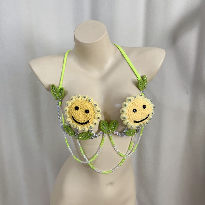 New Samba Carnival Handmade Wire Bra Smiling Sunflower Weaving Pattern For Party,EDC Carnival