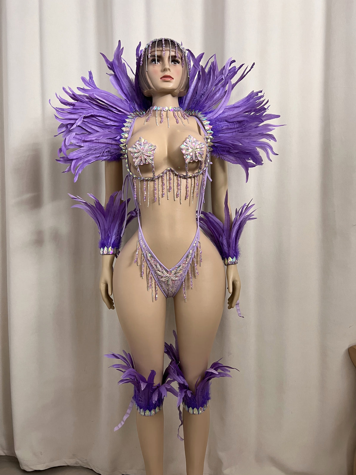 Top Quality Handmade Samba Rio Carnival Wire Bra+Panty+feather shawl With Stone Sexy Belly Dancing Costume