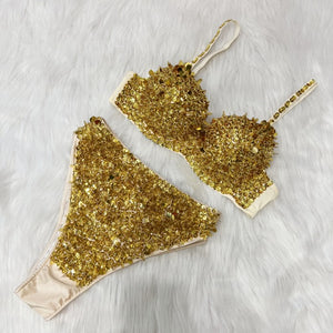 Samba Carnival Handmade Sequins And Beads Bra With High Waist Bottom For Carnival Costumes,EDC Cloth