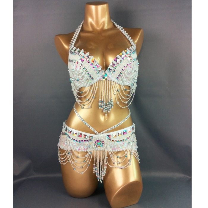 New Women's beaded belly dance costume Halloween wear Bar+Belt 2pcs set ladies belly dance costumes Christmas party dancing wear TF1402