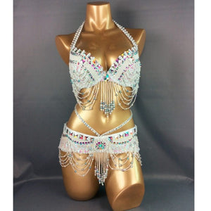 New Women's beaded belly dance costume Halloween wear Bar+Belt 2pcs set ladies belly dance costumes Christmas party dancing wear TF1402