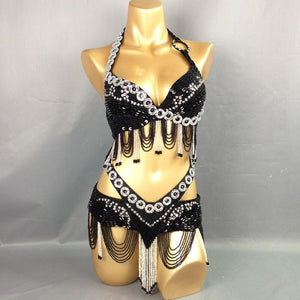 Hot design handmade beaded belly dance costume wear Bar+Belt 2piece/ set ,7 color ladies belly dance costumes women dancing wear TF250