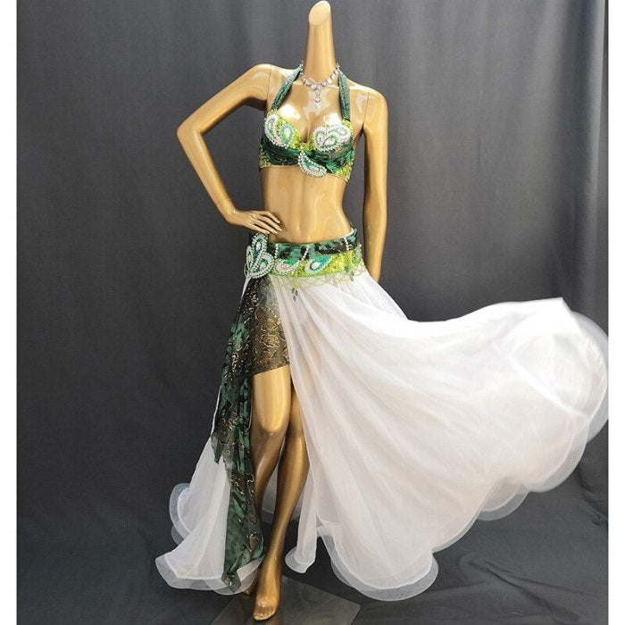 New Adult Women Stage Performance Gorgeous Belly Dance Costume 3pcs Set Handmade Beaded Sequins Performance Show Suit outfit TF1903  3PCS/SET