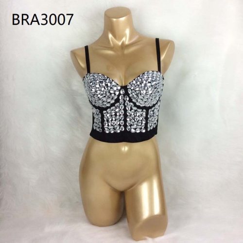 Hot Bras For Women New Punk Style Beaded Sequined Party Club Bra Black Push Up Rave Studded Bra Nightclub Bras Clubwear bra3008