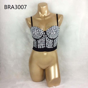 Hot Bras For Women New Punk Style Beaded Sequined Party Club Bra Black Push Up Rave Studded Bra Nightclub Bras Clubwear bra3008