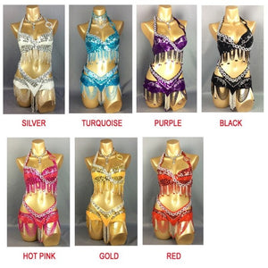 Hot design handmade beaded belly dance costume wear Bar+Belt 2piece/ set ,7 color ladies belly dance costumes women dancing wear TF250