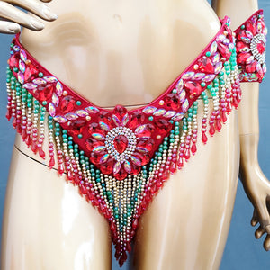 Sexy Samba Carnival Costumes Handmade Beaded Bra&Thong Set Women Outfit Belly Dance Clothes Nightclub Party Showgirl dance wear C022