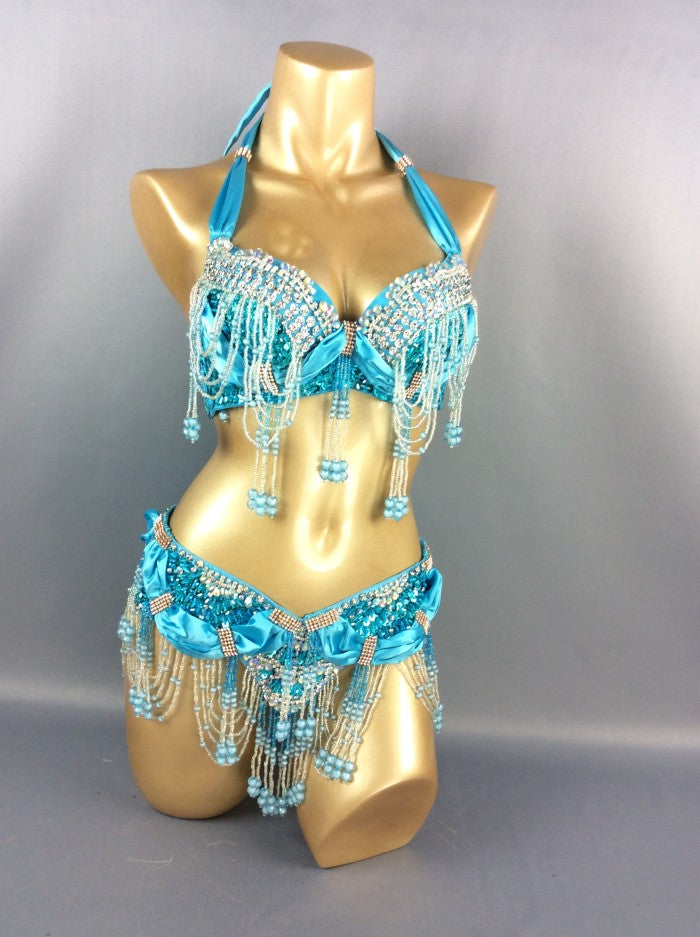 hot selling belly dancing performance costumes,handmade beading set bra&belt set TF1356