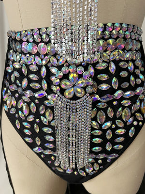 Samba Carnival Performance Set Handmade Rainbow stones Costumes Bra,High Waist Bottom With Skirt