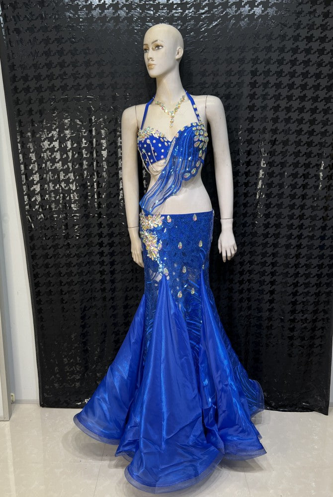 New Adult Women Stage Performance gorgeous Belly Dance Costume Bra Skirt 3Piece Set Handmade Beaded Performance Show Suit outfit  TF1903  (3PCS/SET ）
