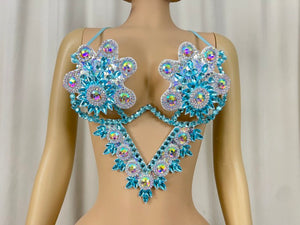 New Style Samba Carnival Handmade Wire Bra With Stones TRQ Color For Performance Costumes