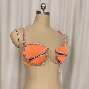 New Style Samba Carnival Rave Festival Party Wire Bra Rainbow Stone Orange Color