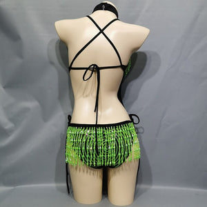 Sexy Tassel Sparkly Beading Sequin Bodysuit Festival Women's Costume EDC Party Nightclub Outfit Stage Performance Dance Clothing BS2101