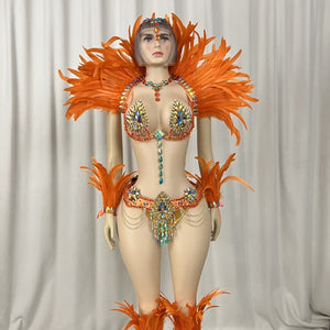 Samba Costumes Handmade Wire Bra And Belt With Feather Piece For Festival Costumes