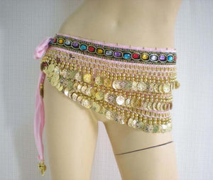 5pcs mix colors Belly dance Hip Scarf 338 coins gold/silver Coin Belt Wraps HS1015-2