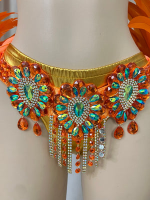 Top Quality Handmade Samba Rio Carnival Wire Bra+Belt+feather shawl With Stone Sexy Belly Dancing Costume