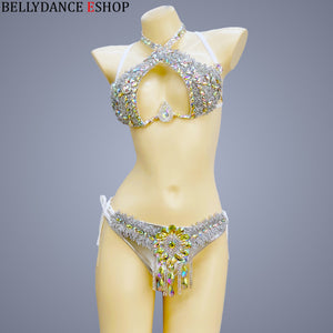 New Stage Show Costumes Sexy Samba Carnival Belly Dance Costume Suit For Women Wire Bra Belt Set Party Rave Dancer Wear Outfit