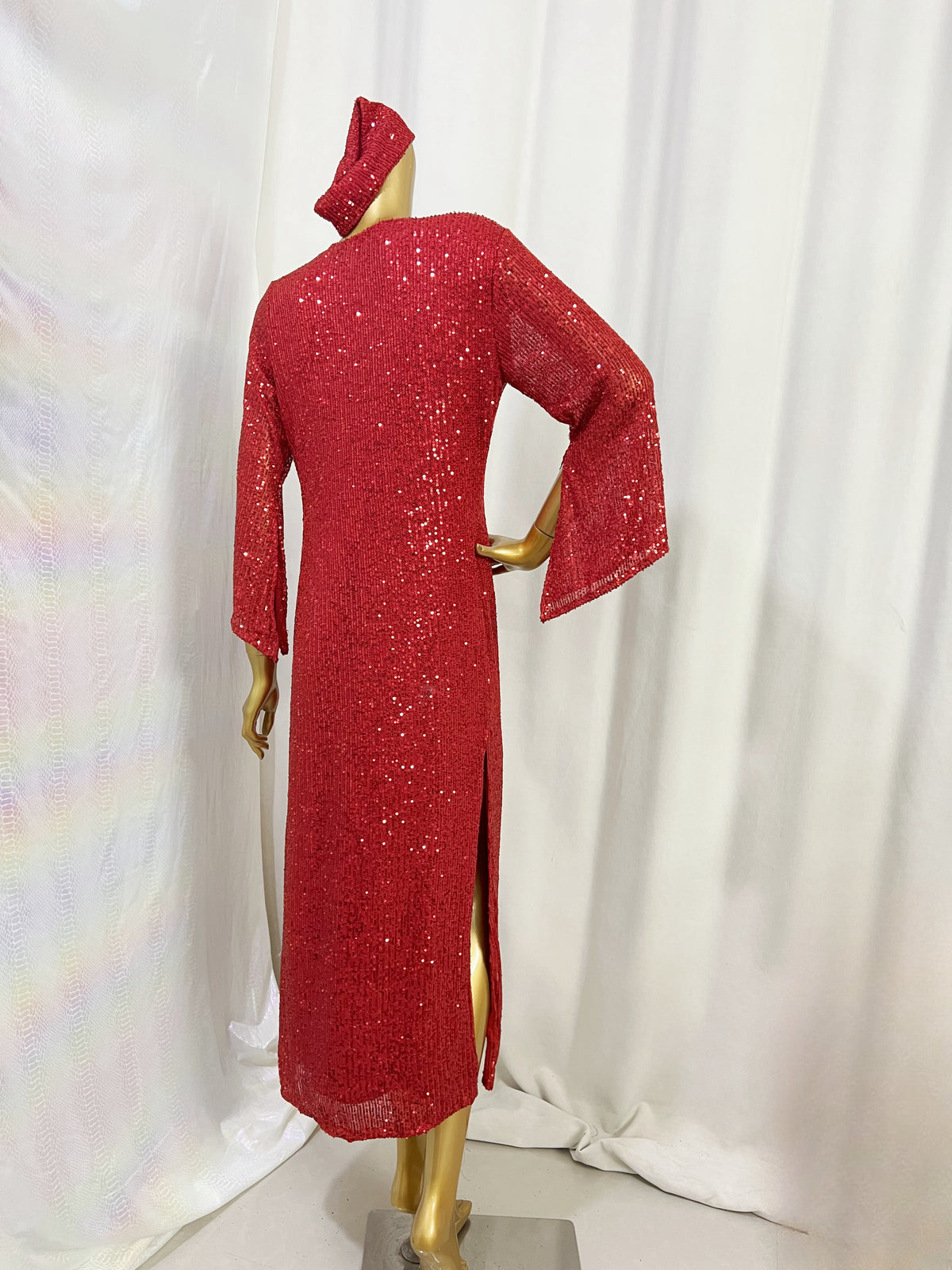 New Style Sexy Sequins Fabric Red skirt Stage Performance Dress With Head Scarf