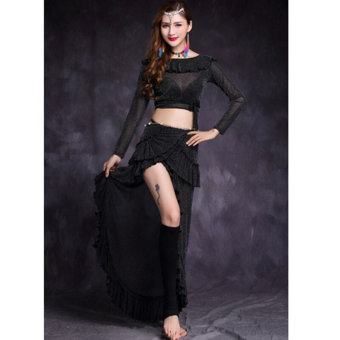 New belly dance costume Crop. Top+Long Skirt 2pc/set Suit for womens Performance suit Belly dance wear Training Clothing HY1157