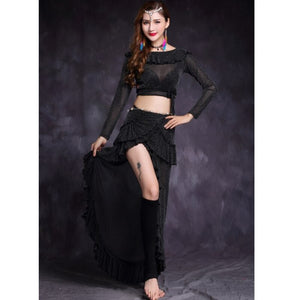 New belly dance costume Crop. Top+Long Skirt 2pc/set Suit for womens Performance suit Belly dance wear Training Clothing HY1157