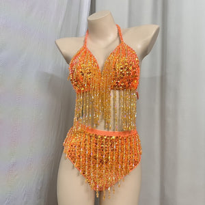 Samba Carnival Bikini And Panty Beads And Stone 2 color Handmade 2 piece BP042 For EDC Festival