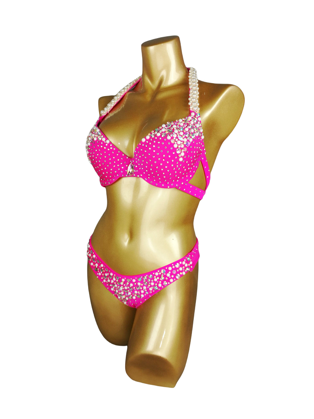 Samba Costumes Free Shipping Hand Beaded Hot Pink Color Bra and Thong