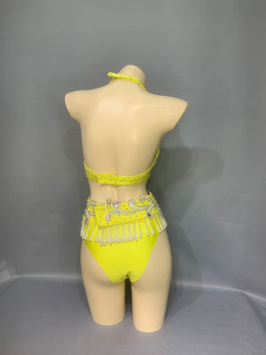 Party Club Samba Costumes Bra Belt and Pants Yellow Color Rave Costumes BP032
