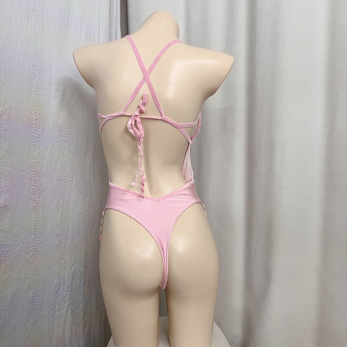 New Style Handmade Monokini Bodysuit Wire Bra With Thong Pink Color For Samba Carnival